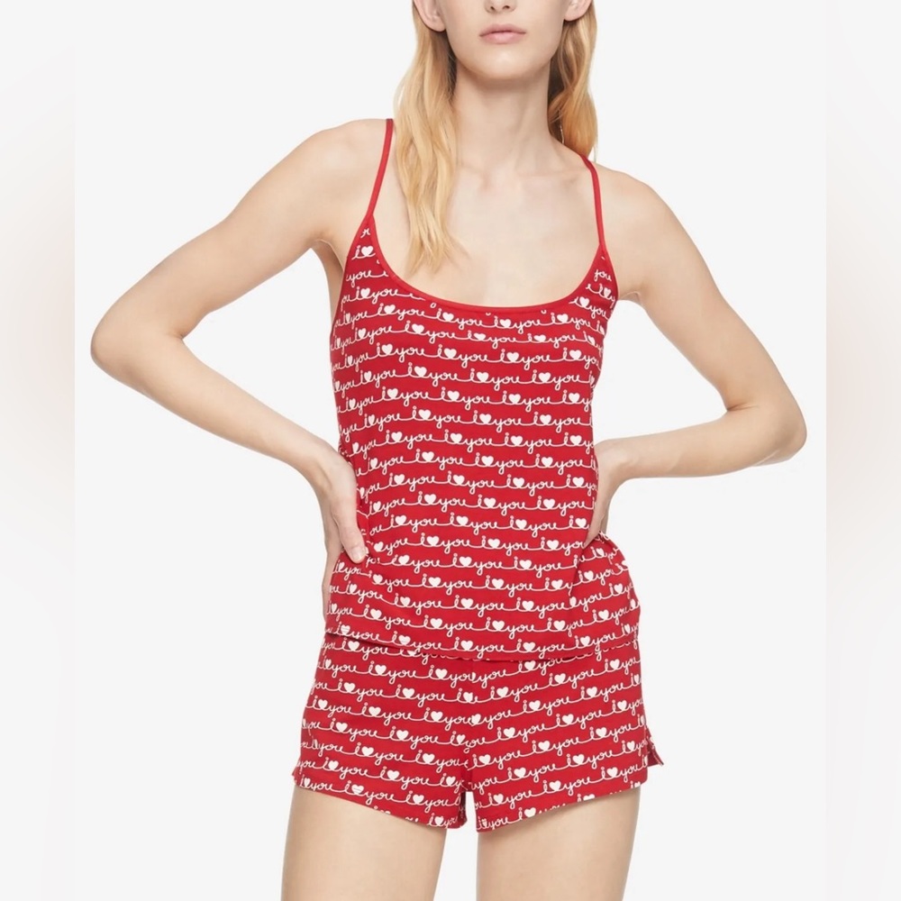 CALVIN KLEIN Limited Edition I Love You Cami & Shorts Lingerie Set Red Sz Large